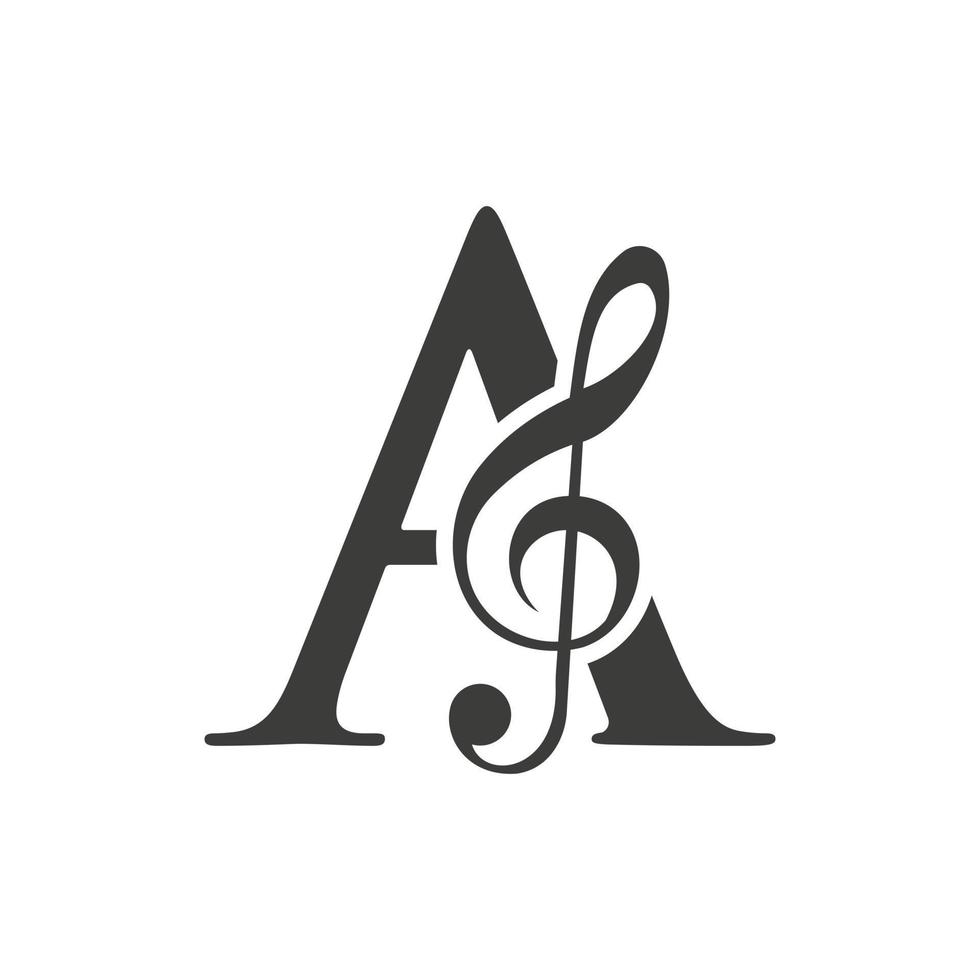 muziek- logo Aan brief een concept. muziek- Notitie teken, geluid muziek- melodie sjabloon vector