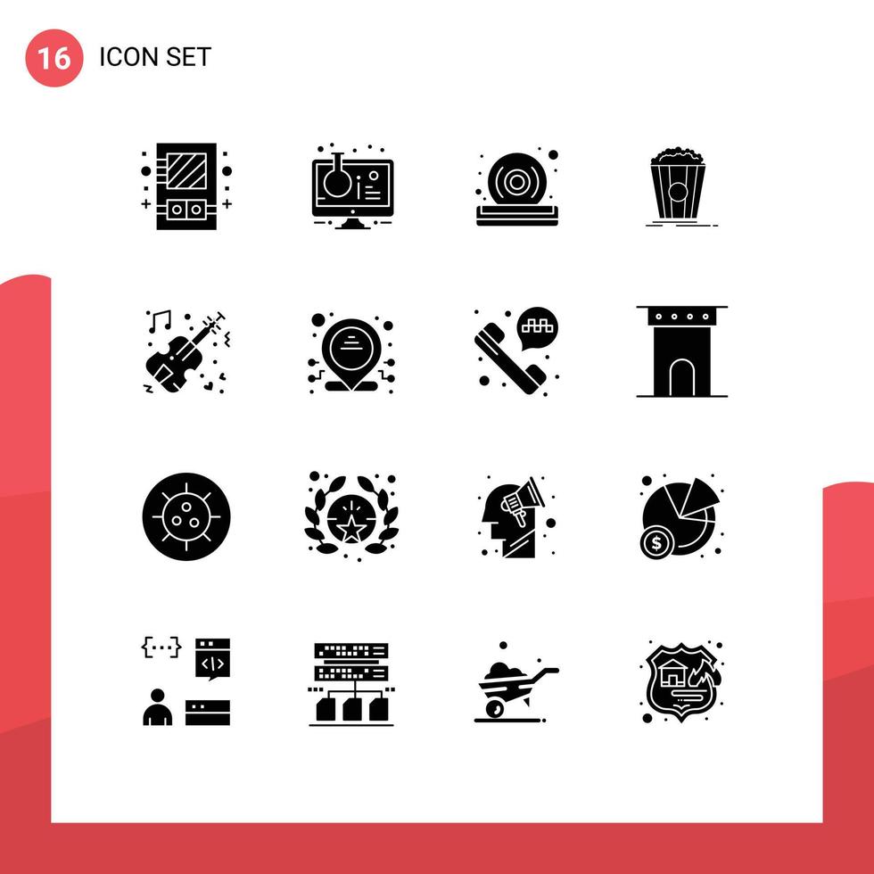 modern reeks van 16 solide glyphs pictogram van huwelijk film test buis theater speler bewerkbare vector ontwerp elementen