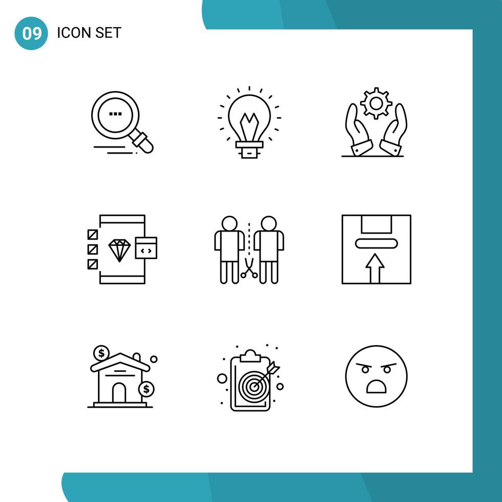 reeks van 9 modern ui pictogrammen symbolen tekens voor kennis ontwikkeling ontwikkeling ontwikkelen browser bewerkbare vector ontwerp elementen