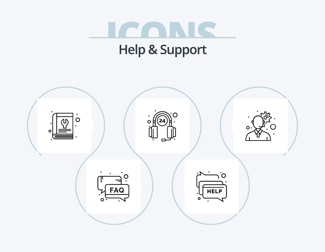 helpen en ondersteuning lijn icoon pak 5 icoon ontwerp. bericht. voorkeur. goedgekeurd. versnelling. vector