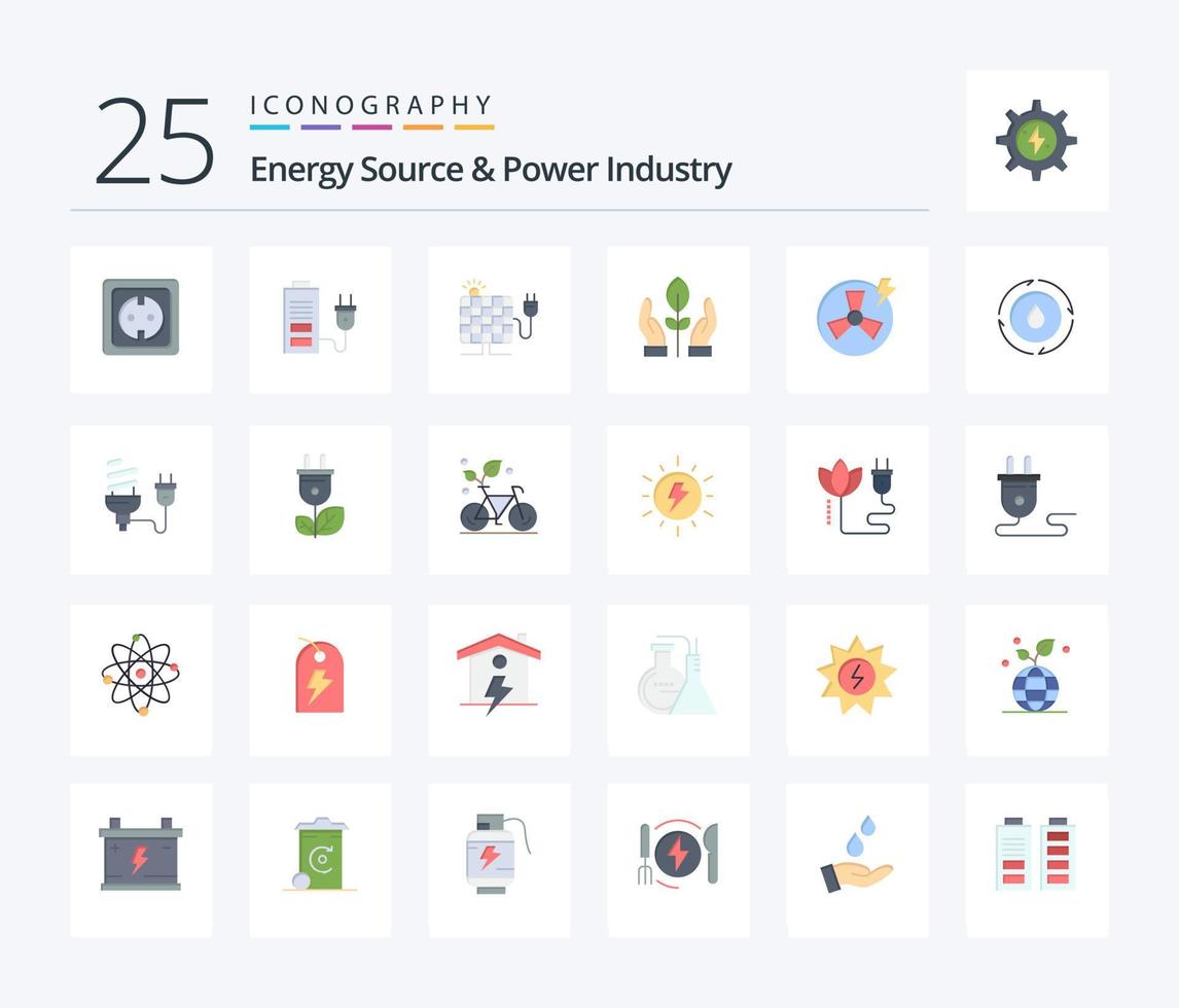 energie bron en macht industrie 25 vlak kleur icoon pak inclusief fan. hand. plug. fabriek. plug vector