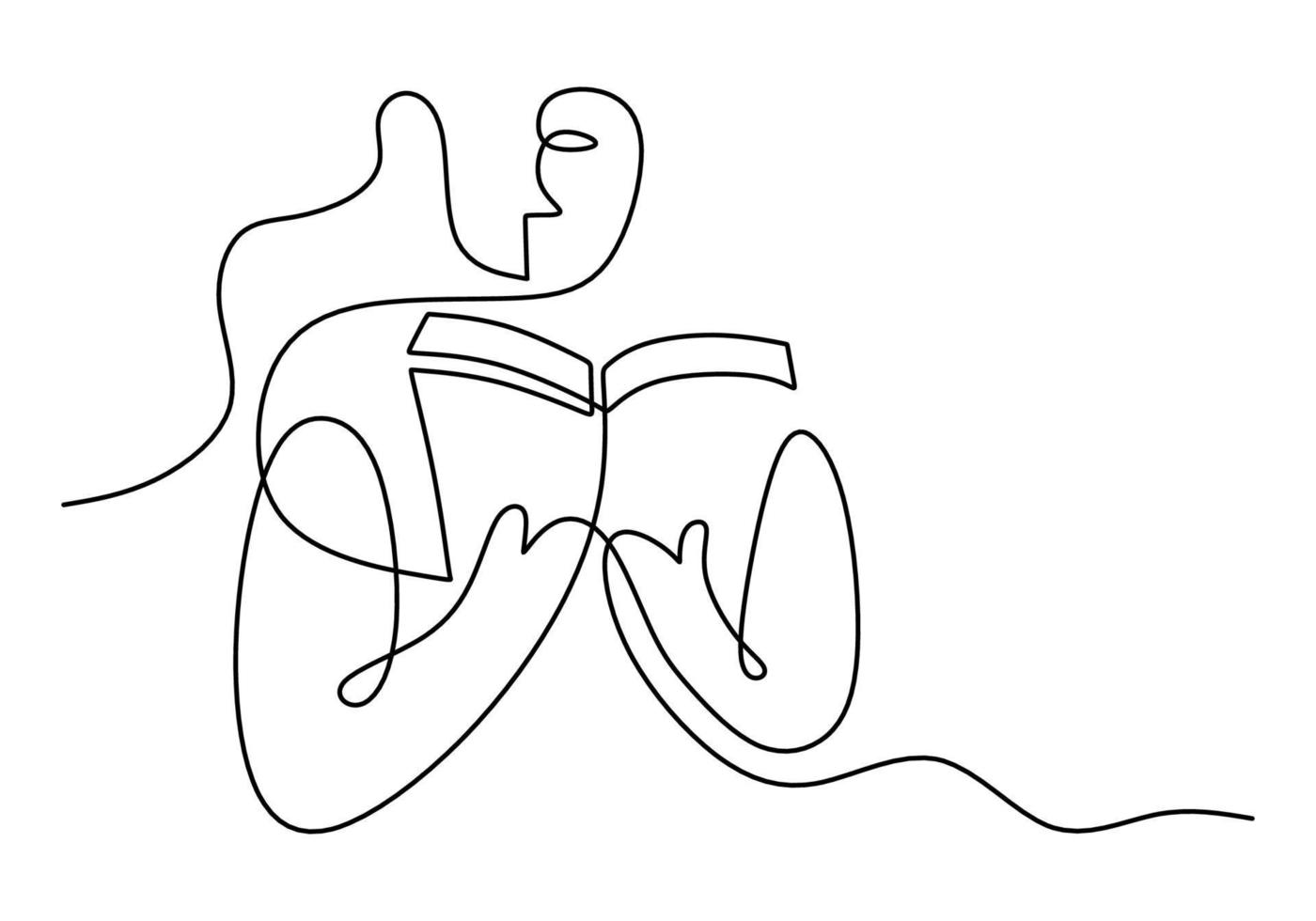 hand- tekening een lijn van vrouw lezen boek geïsoleerd Aan wit achtergrond. vector