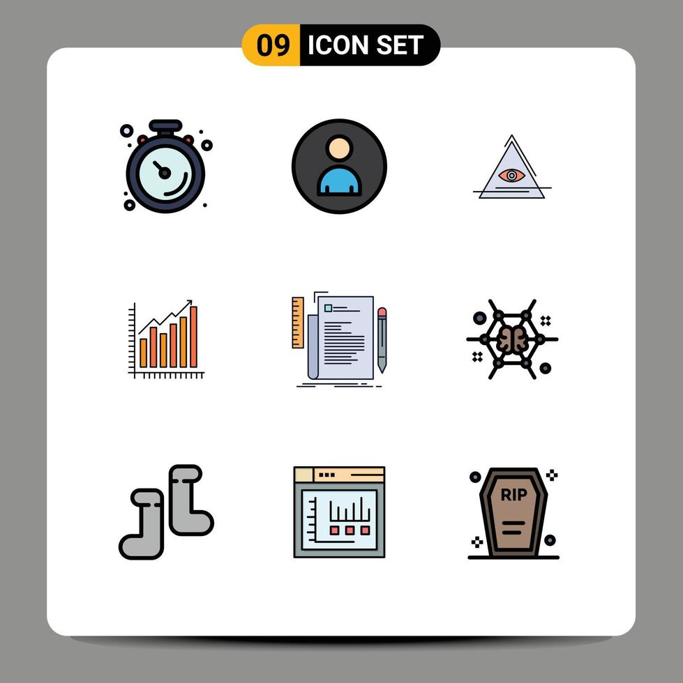 9 thematisch vector gevulde lijn vlak kleuren en bewerkbare symbolen van statistieken diagram oog bedrijf diagram bewerkbare vector ontwerp elementen
