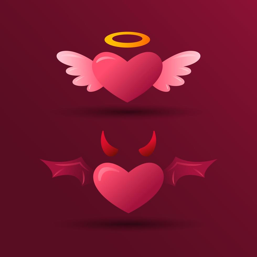 valentijnsdag dag element. helling Cupido liefde engel en Cupido liefde duivel. vector illustratie