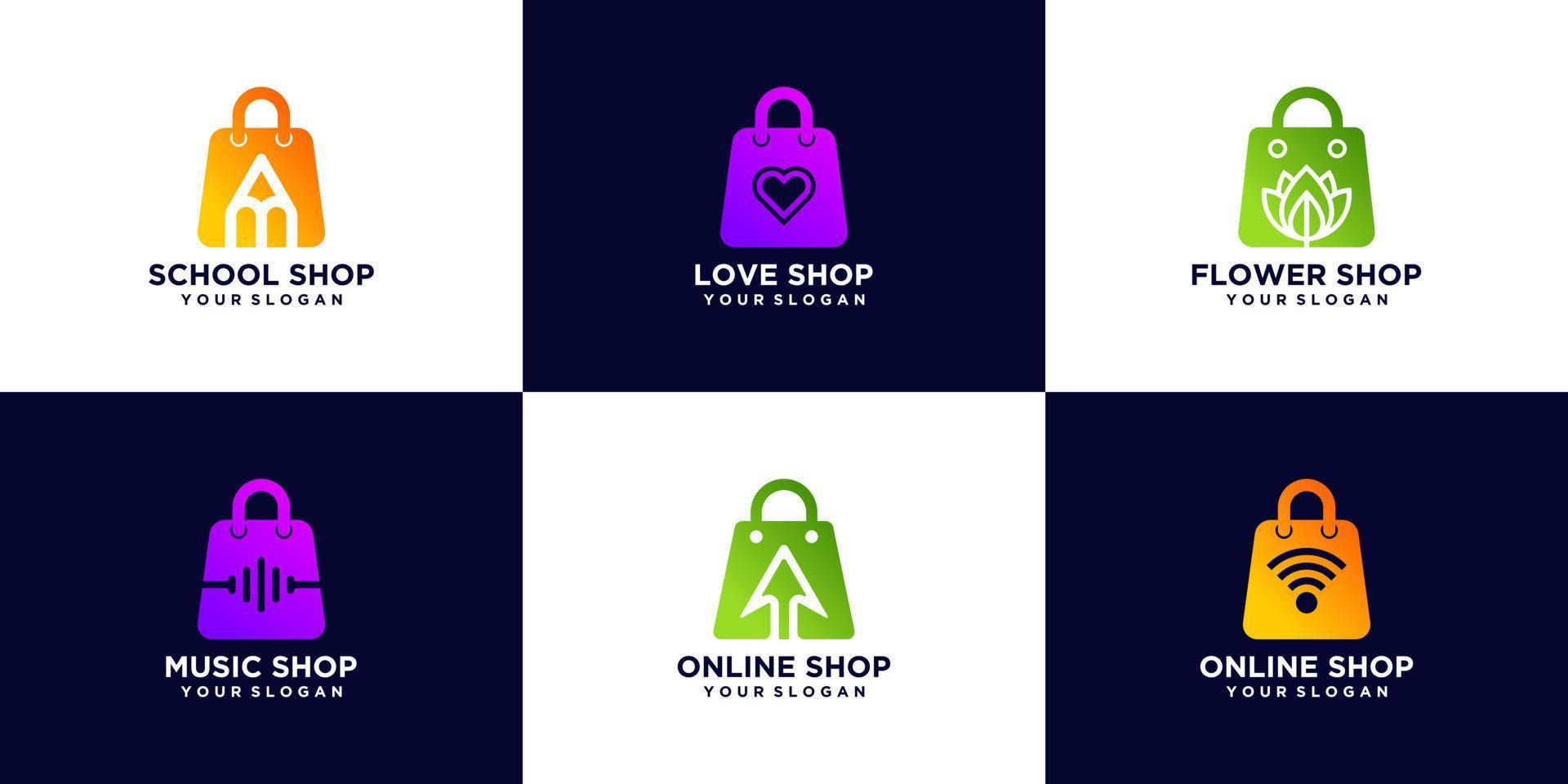 creatief boodschappen doen zak logo verzameling ontwerp sjabloon vector