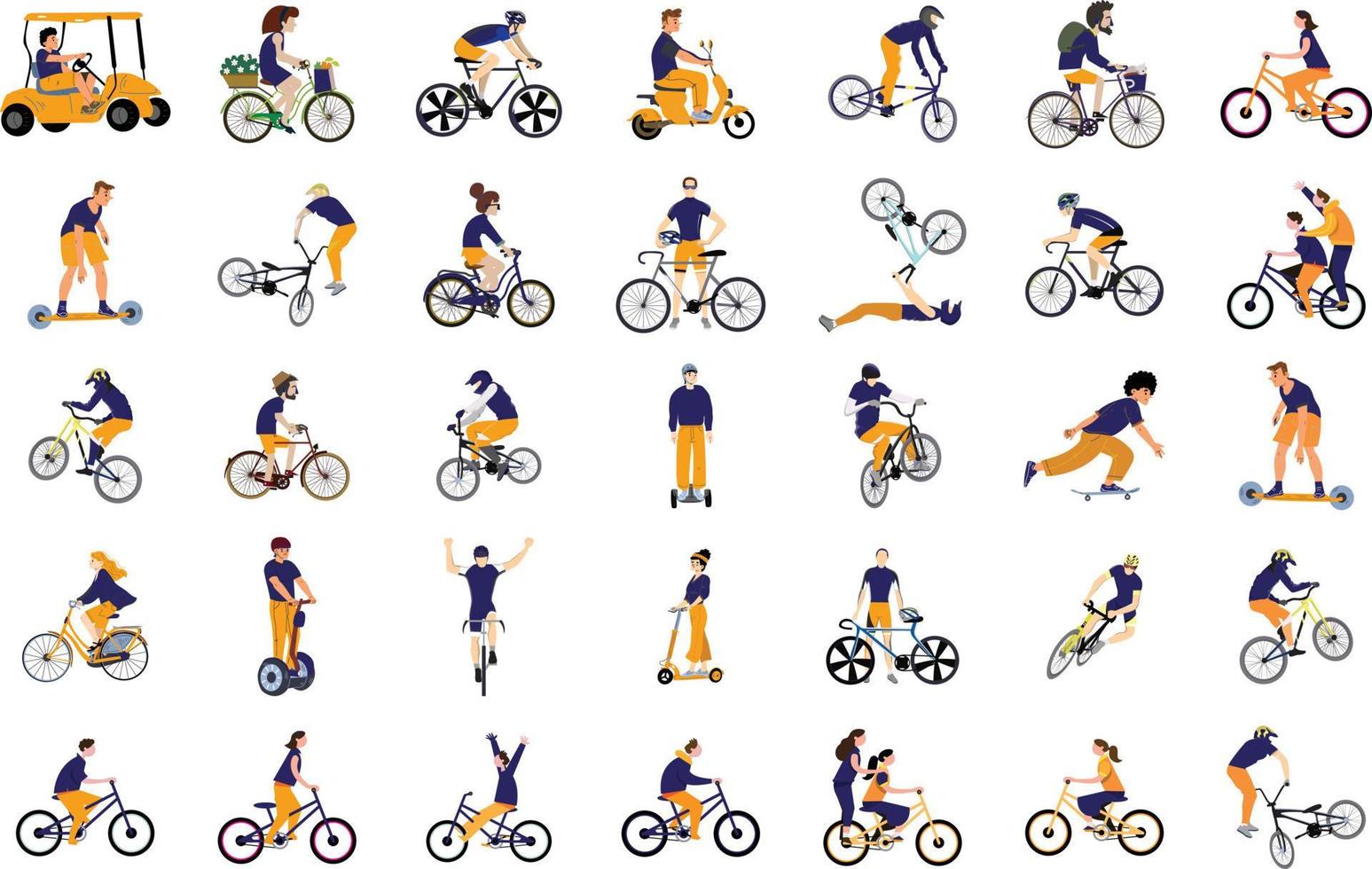 mensen rijden fietsen Bij fiets optocht vector vlak illustratie. actief tekenfilm persoon wielersport Aan fiets pad Bij groen natuur achtergrond. concept van gezond levensstijl, sport- en buitenshuis