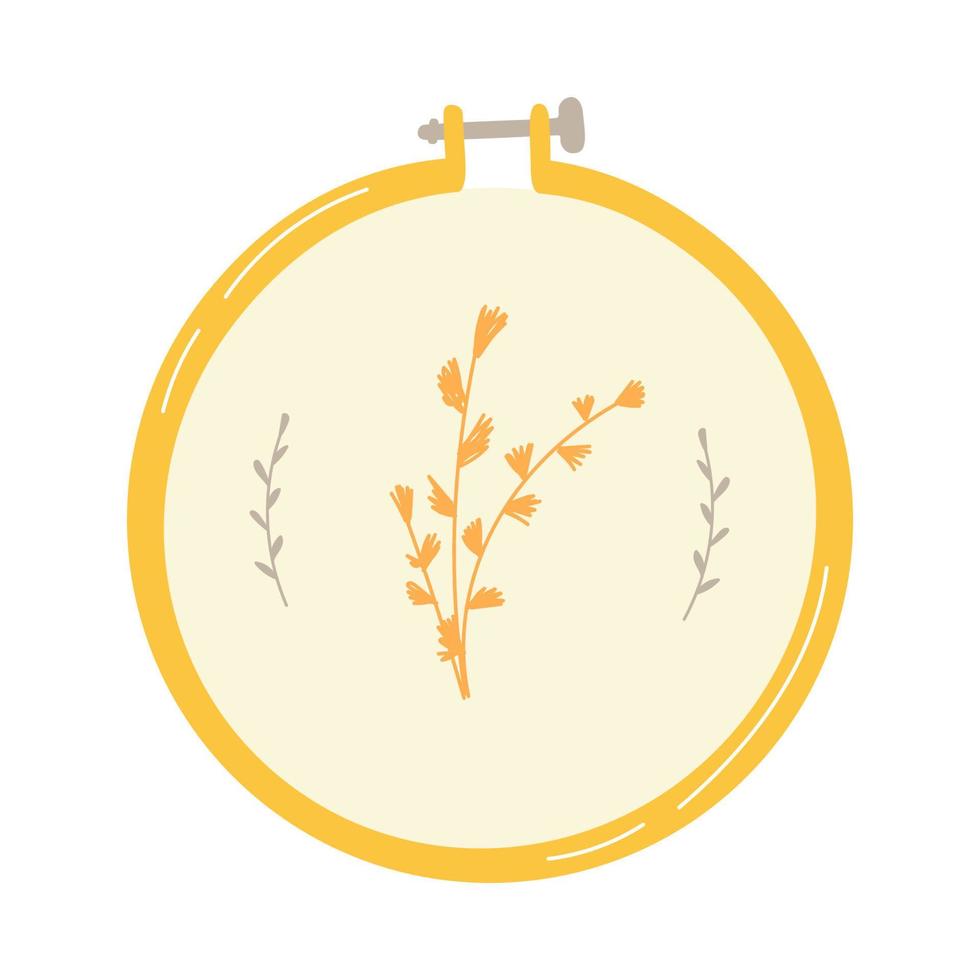 borduurwerk hoepel met gestikt bloemen ornament. vector hand- getrokken illustratie. geïsoleerd Aan wit.