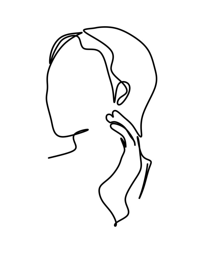 portret doorlopend een gemakkelijk single abstract lijn tekening van vrouw gezicht silhouet icoon in silhouet Aan een wit achtergrond. lineair gestileerd. vector