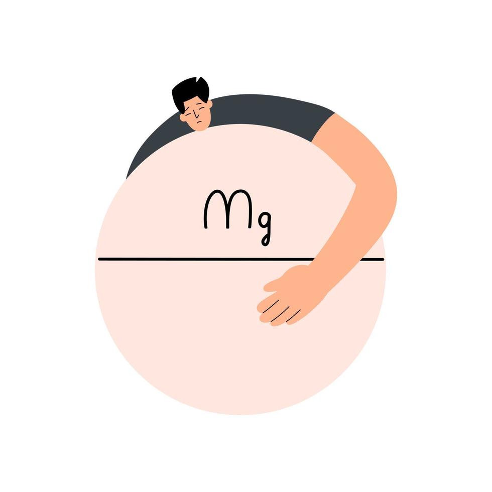 de concept van magnesium tekort in de lichaam van een jong Mens. vector illustratie in vlak stijl