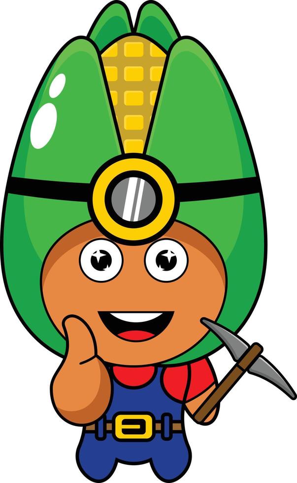 tekenfilm karakter illustratie maïs mijnwerker mascotte kostuum vector