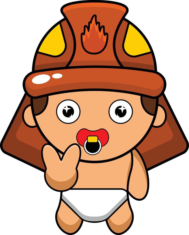 tekenfilm illustratie van een baby brandweerman mascotte karakter vector