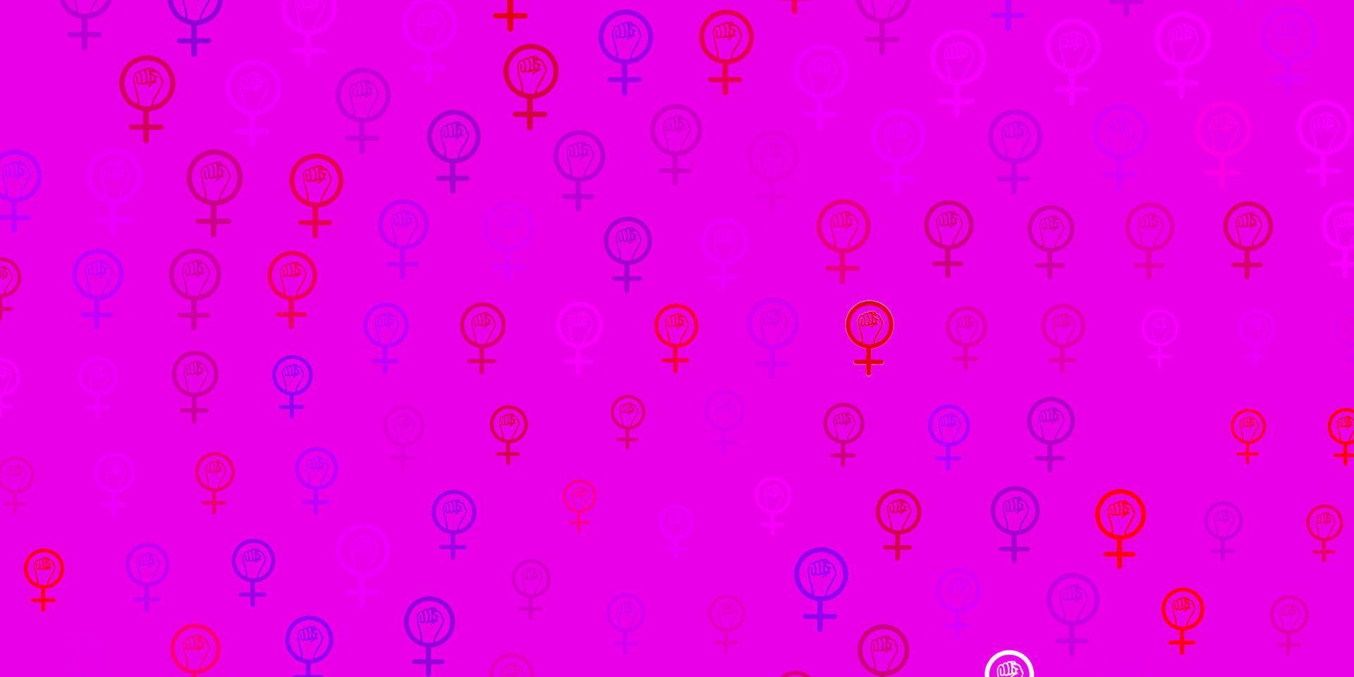 lichtblauwe, rode vectortextuur met symbolen van vrouwenrechten. vector
