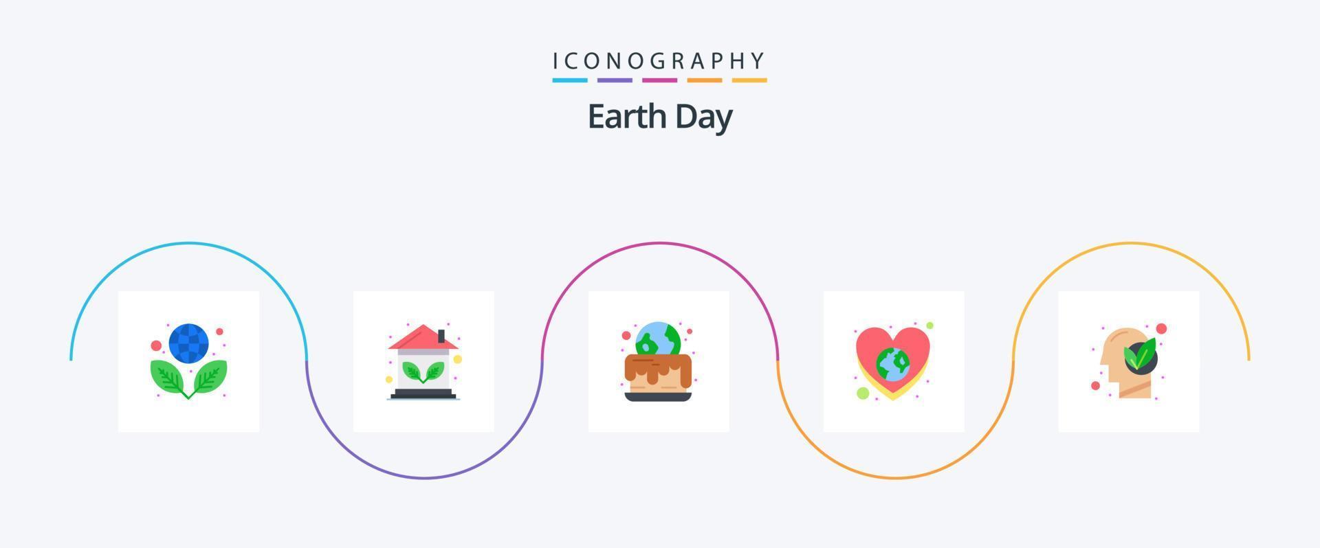 aarde dag vlak 5 icoon pak inclusief denken. milieu bescherming. taart. zorg. hart vector