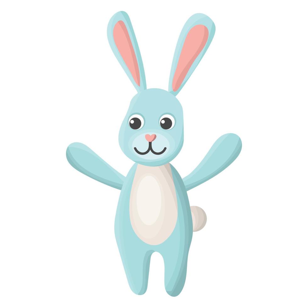 schattig tekenfilm gelukkig blauw konijn geïsoleerd Aan wit achtergrond. gelukkig Pasen vakantie element. kinderen klem kunst van een konijn vlak stijl. vector