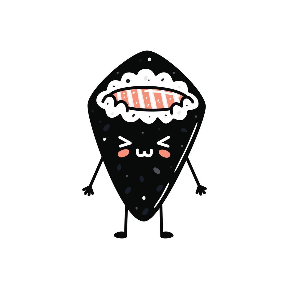 kawaii sushi mascotte in tekenfilm stijl. schattig temaki met Zalm voor menu vector