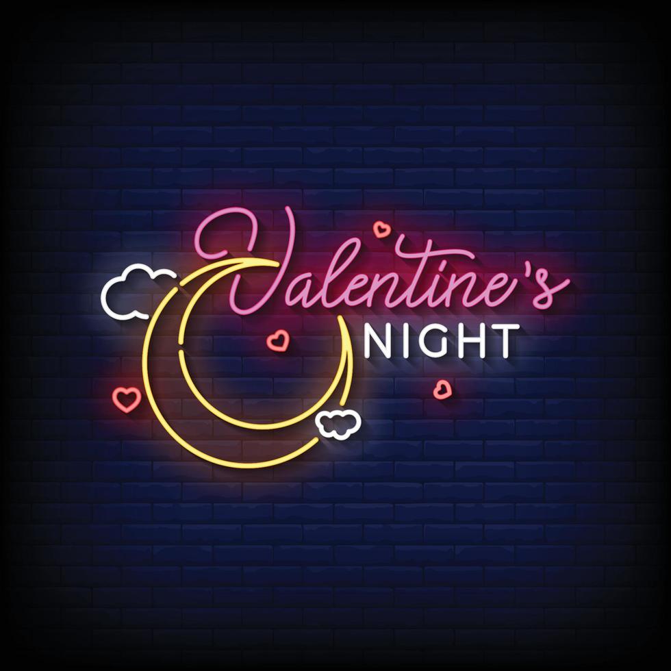 neon teken Valentijn nacht met steen muur achtergrond vector illustratie