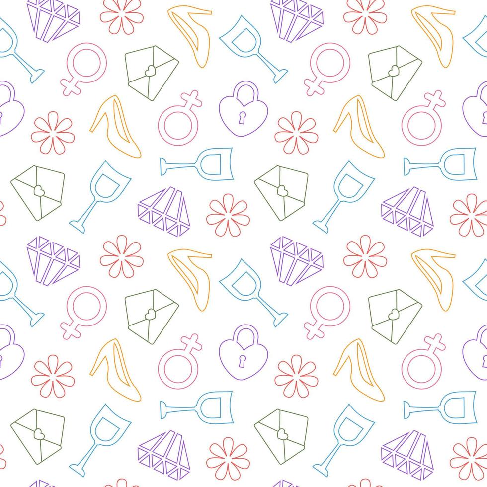 Dames dag naadloos patroon ontwerp met meisje ornament in sjabloon hand- getrokken tekenfilm vlak illustratie vector