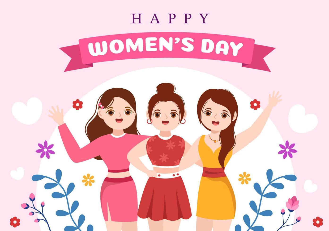 Internationale vrouwen dag Aan maart 8 illustratie naar vieren de prestaties van Dames in vlak tekenfilm hand- getrokken landen bladzijde Sjablonen vector