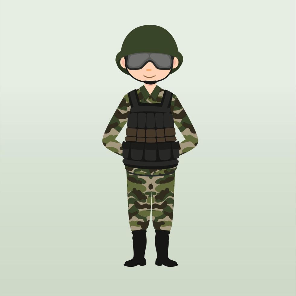 leger soldaat, mannen , in camouflage gevecht uniform groetend. schattig vlak tekenfilm stijl. leger of soldaat karakter vector. soldaat houdt kijk maar Aan bewaker. rangers Aan grens. vector