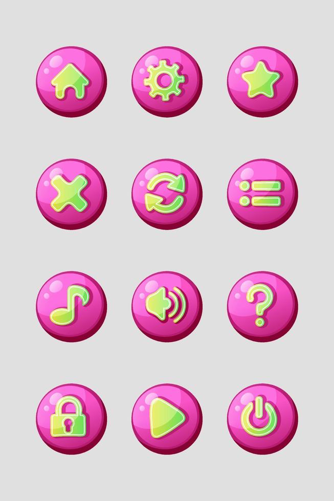 schattig afgeronde mobiel spellen knop pictogrammen reeks vector