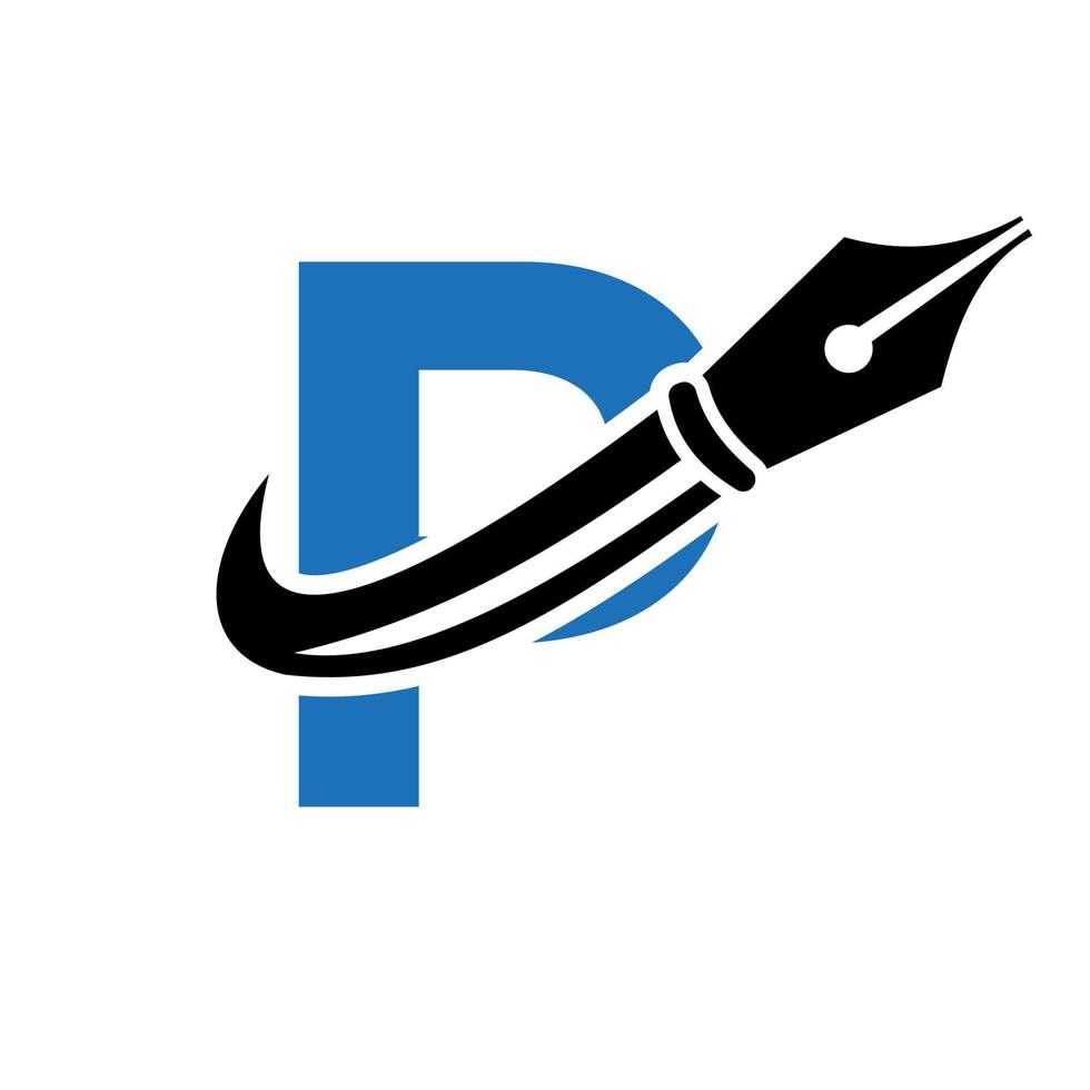 onderwijs logo Aan brief p concept met pen penpunt vector sjabloon