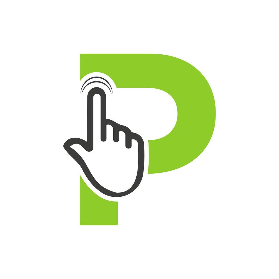 brief p vinger Klik logo vector sjabloon concept voor technologie symbool