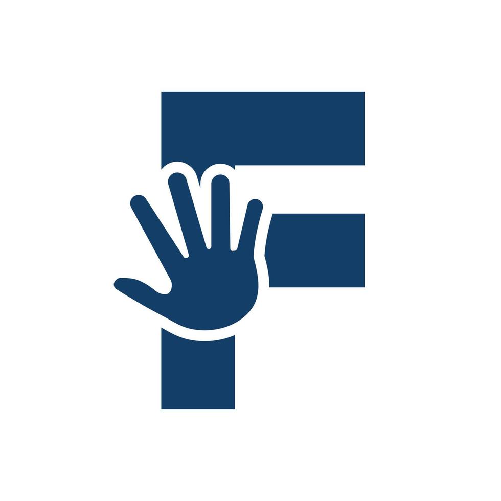 brief f hand- logo concept voor hand- zorg, liefdadigheid teken en bijdrage logo symbool vector sjabloon