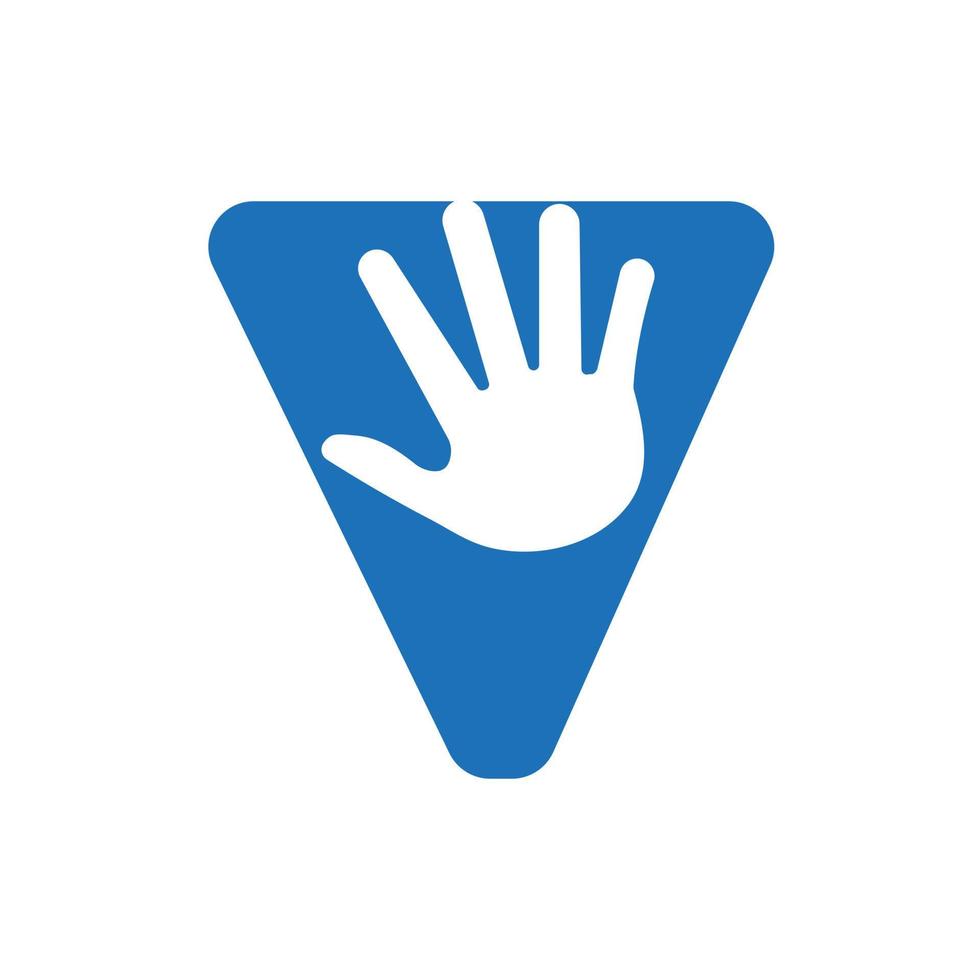 brief v hand- logo concept voor hand- zorg, liefdadigheid teken en bijdrage logo symbool vector sjabloon