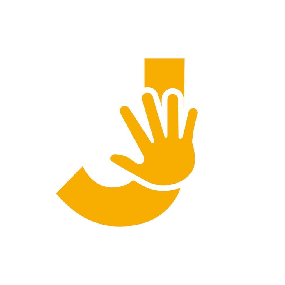 brief j hand- logo concept voor hand- zorg, liefdadigheid teken en bijdrage logo symbool vector sjabloon