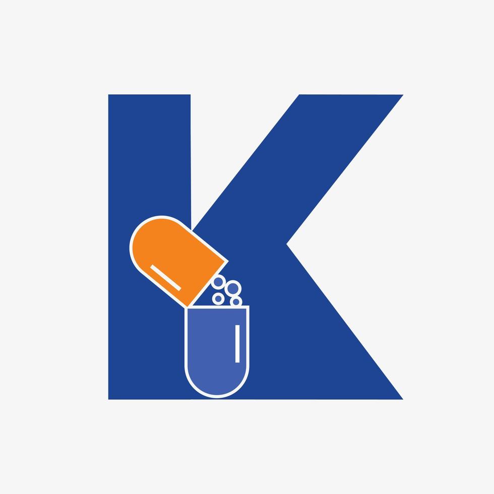 brief k geneeskunde tablet logo concept voor gezondheidszorg logo teken vector sjabloon