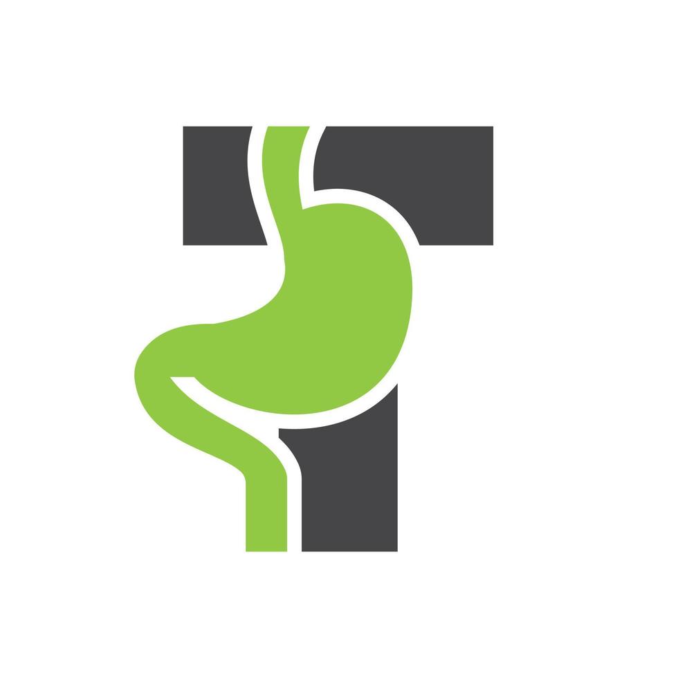 brief t minimaal maag logo ontwerp voor medisch en gezondheidszorg symbool vector sjabloon