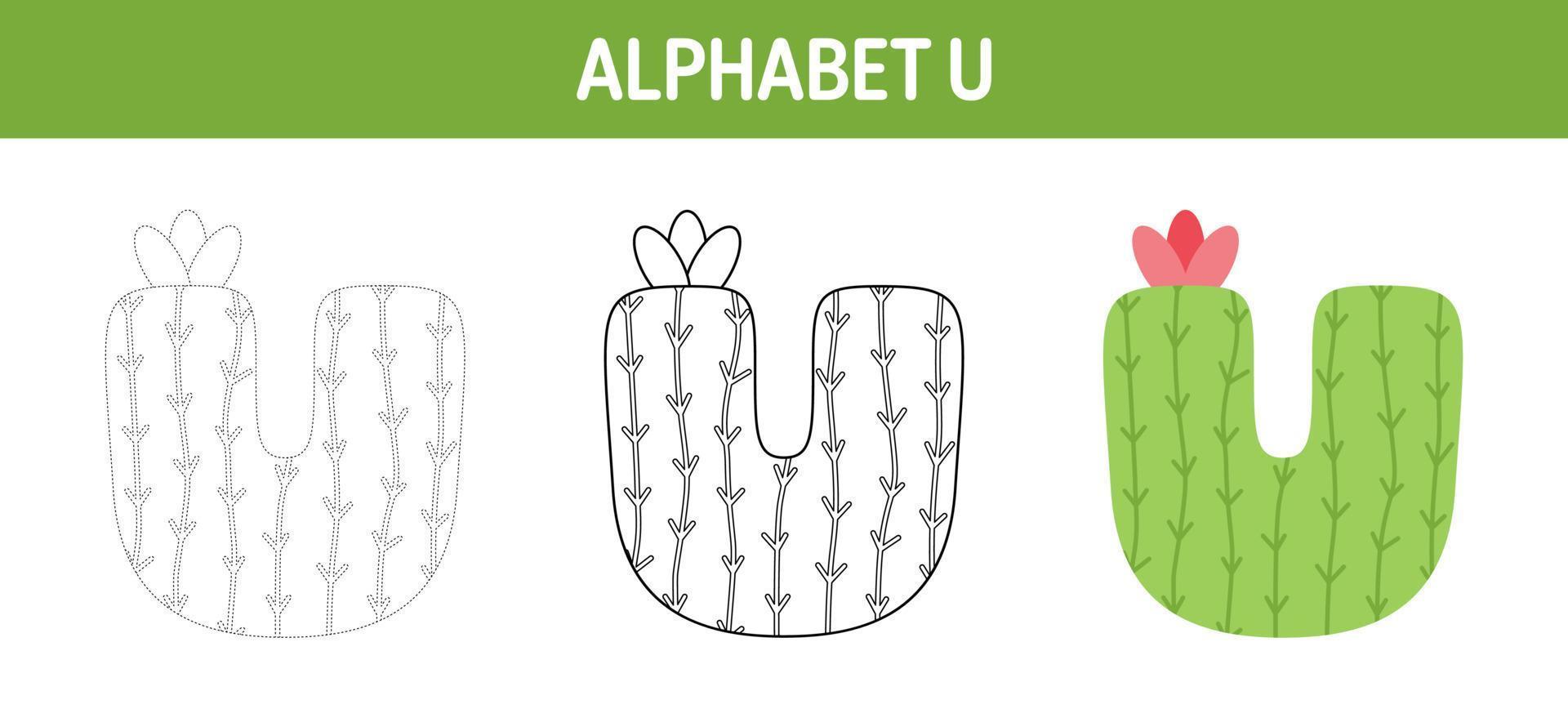 alfabet u traceren en kleur werkblad voor kinderen vector