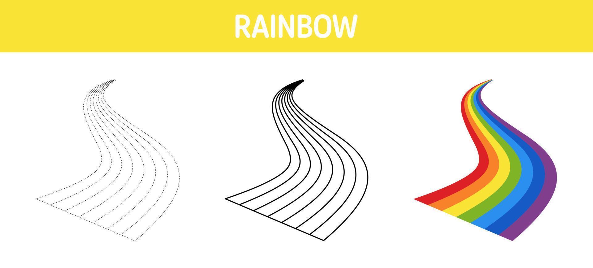 regenboog traceren en kleur werkblad voor kinderen vector