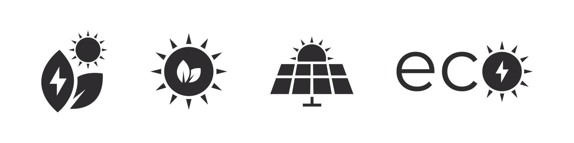 zonne- energie. zonne- elektriciteit. zonne- paneel pictogrammen. groen energie icoon set. pictogrammen van elektriciteit. vector illustratie