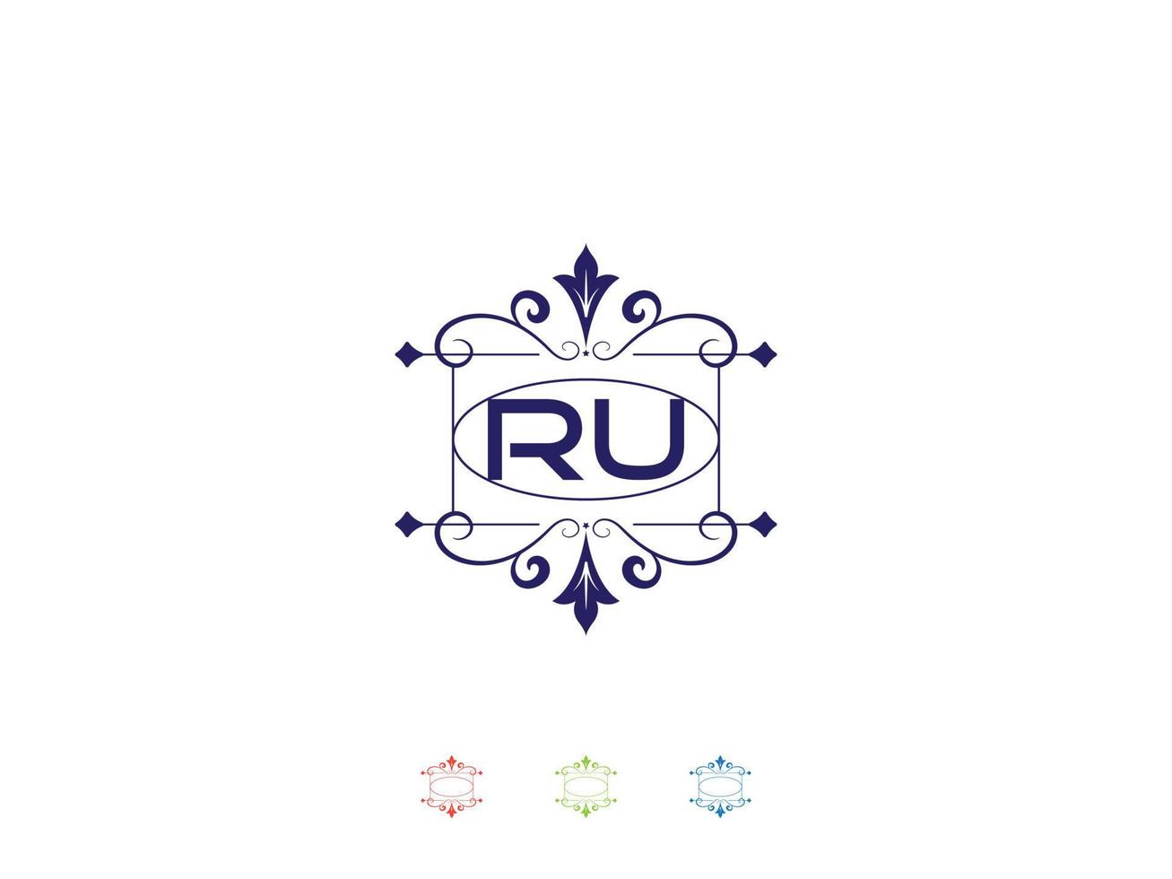 monogram ru luxe logo, uniek ru logo brief ontwerp vector