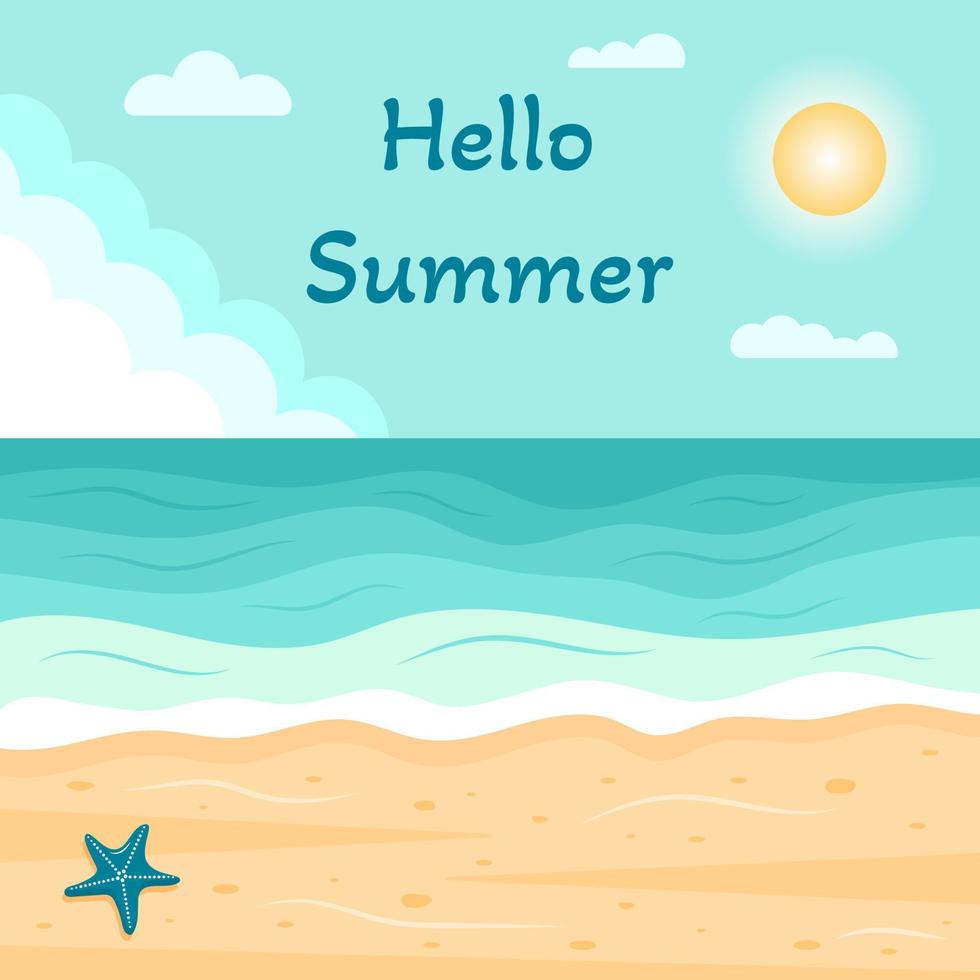 zomer exotisch zeegezicht. tropisch strand met een zeester. Hallo zomer. vector