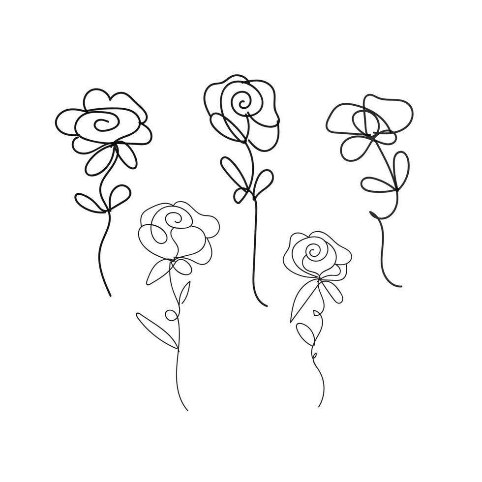 geïsoleerd roos bloem lijn kunst met bladeren vector