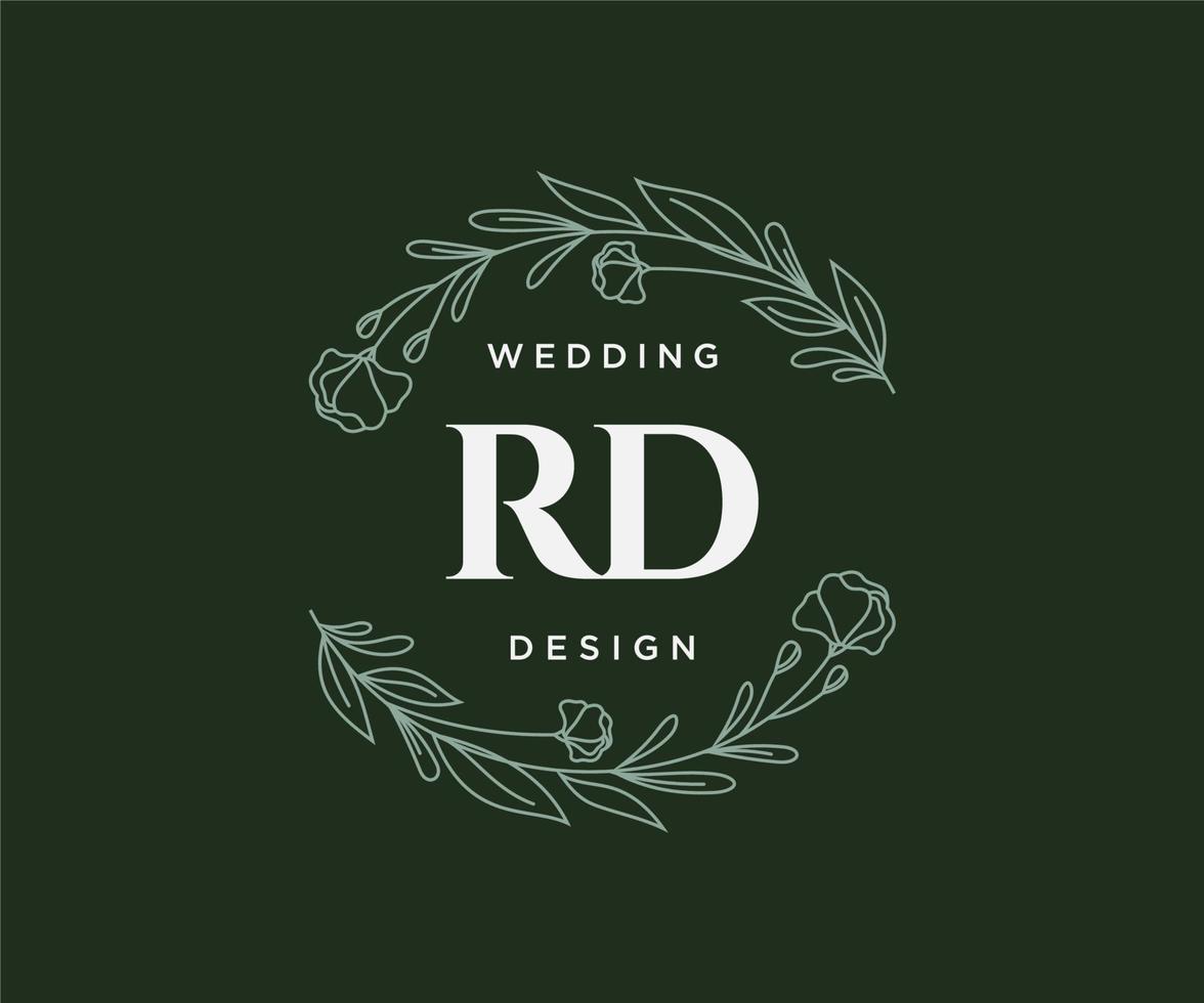 rd initialen brief bruiloft monogram logos verzameling, hand- getrokken modern minimalistisch en bloemen Sjablonen voor uitnodiging kaarten, opslaan de datum, elegant identiteit voor restaurant, boetiek, cafe in vector