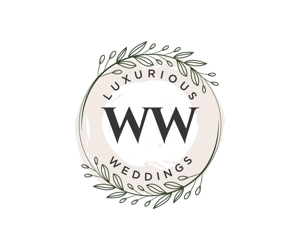 ww initialen brief bruiloft monogram logos sjabloon, hand- getrokken modern minimalistisch en bloemen Sjablonen voor uitnodiging kaarten, opslaan de datum, elegant identiteit. vector