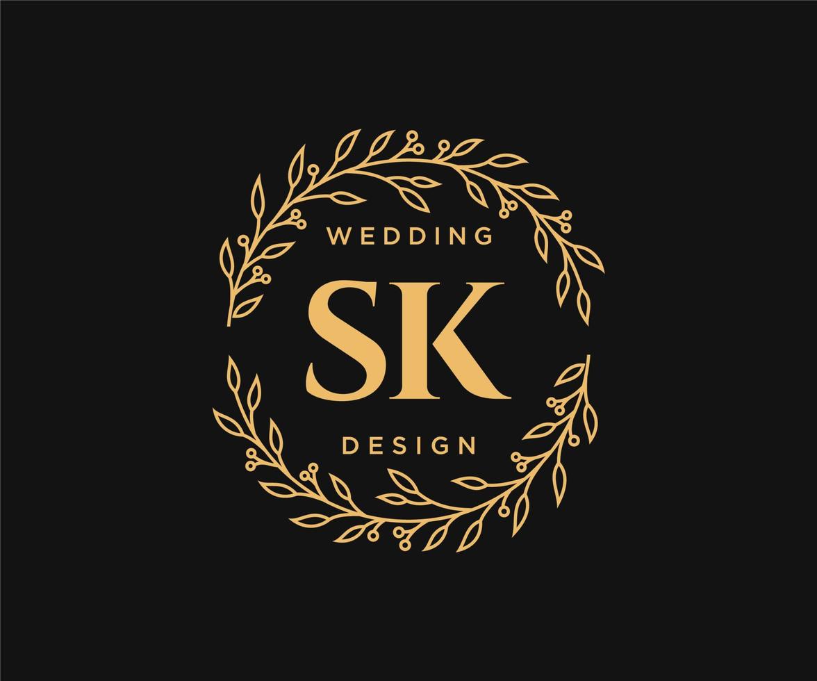 sk initialen brief bruiloft monogram logos verzameling, hand- getrokken modern minimalistisch en bloemen Sjablonen voor uitnodiging kaarten, opslaan de datum, elegant identiteit voor restaurant, boetiek, cafe in vector