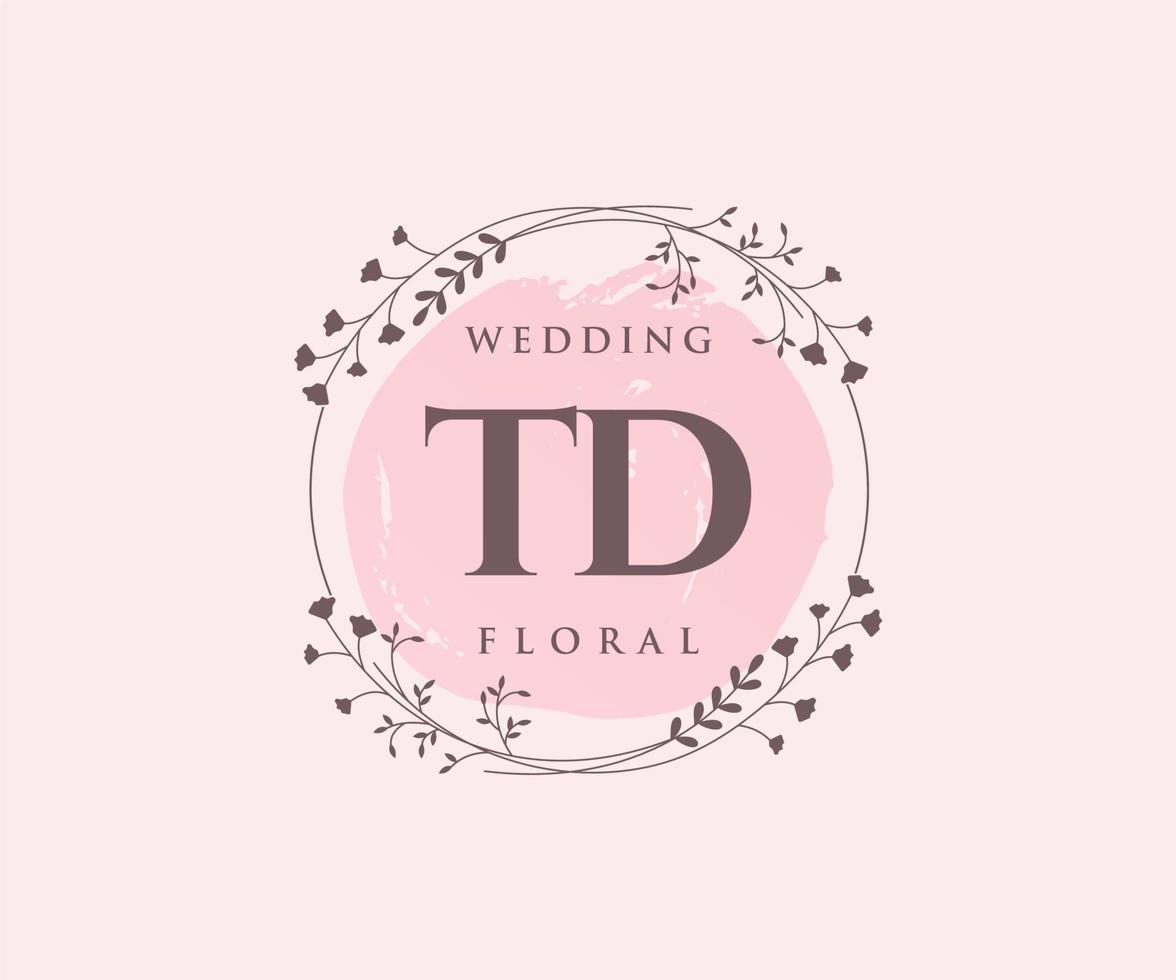 td initialen brief bruiloft monogram logos sjabloon, hand- getrokken modern minimalistisch en bloemen Sjablonen voor uitnodiging kaarten, opslaan de datum, elegant identiteit. vector