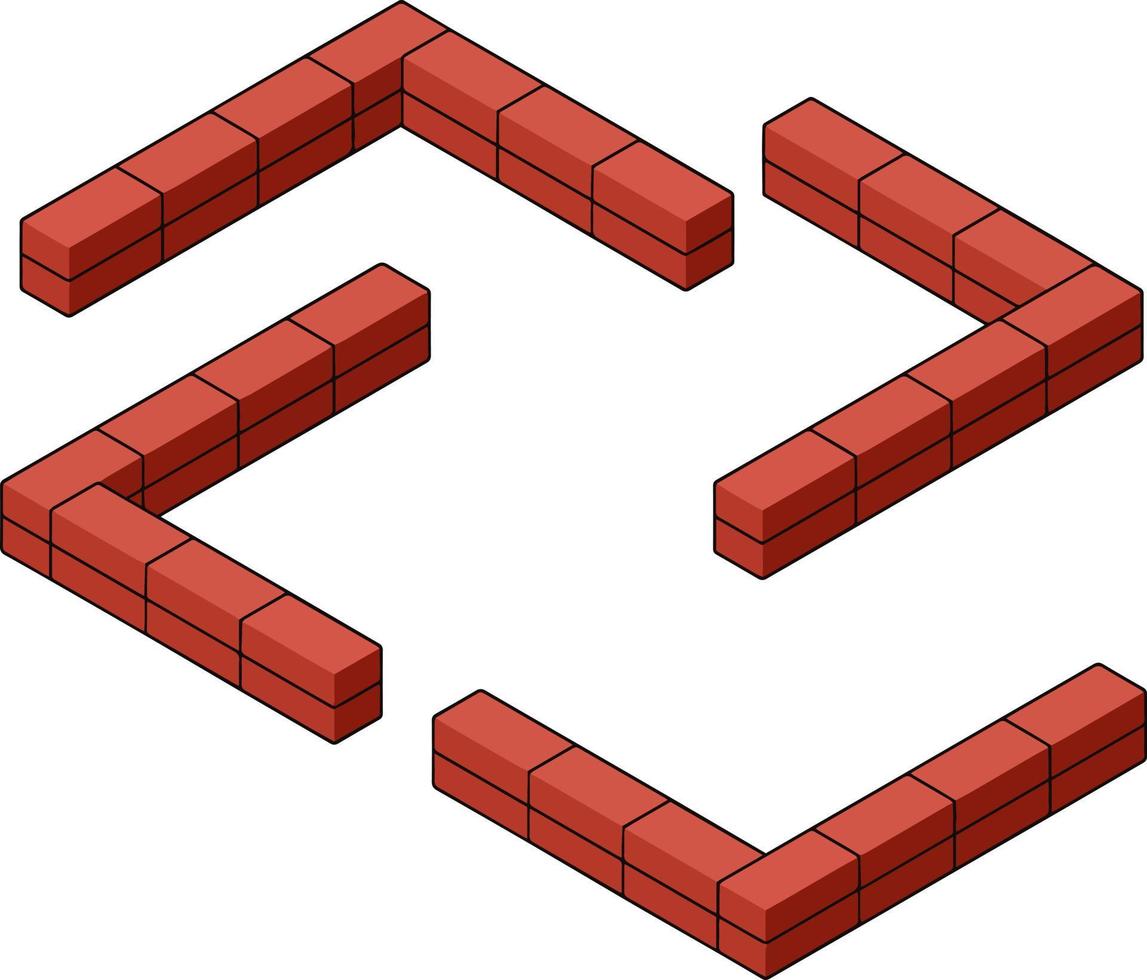 rode bakstenen muur van huis. element van de bouwconstructie. hoek van stenen object. isometrische illustratie. symbool van bescherming en veiligheid vector