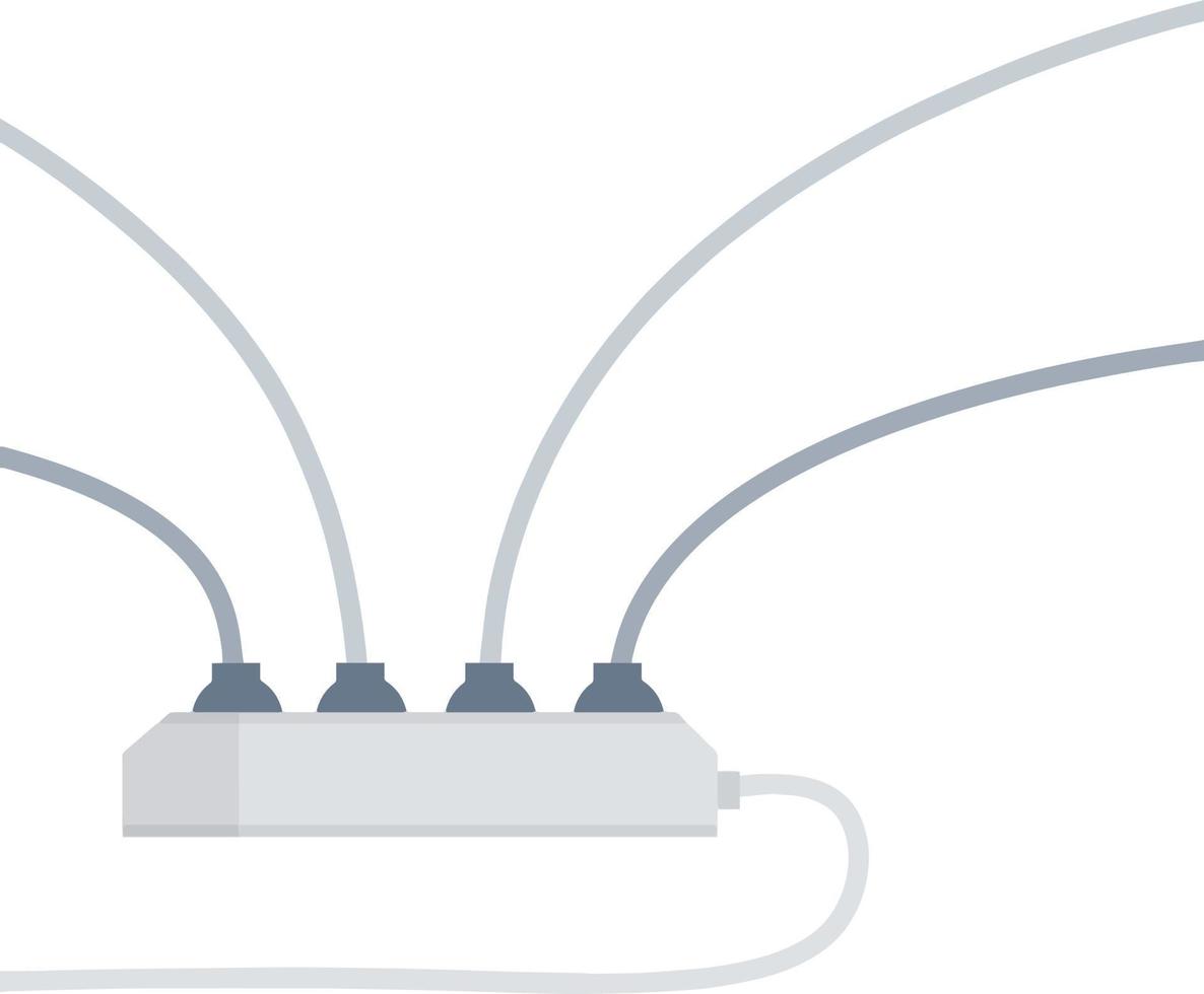 veel verkooppunten naar plug met draden. laden Aan systeem. tekenfilm vlak illustratie. hoog Spanning en huidig. elektrisch stopcontact. huishouden toestel Bij huis vector