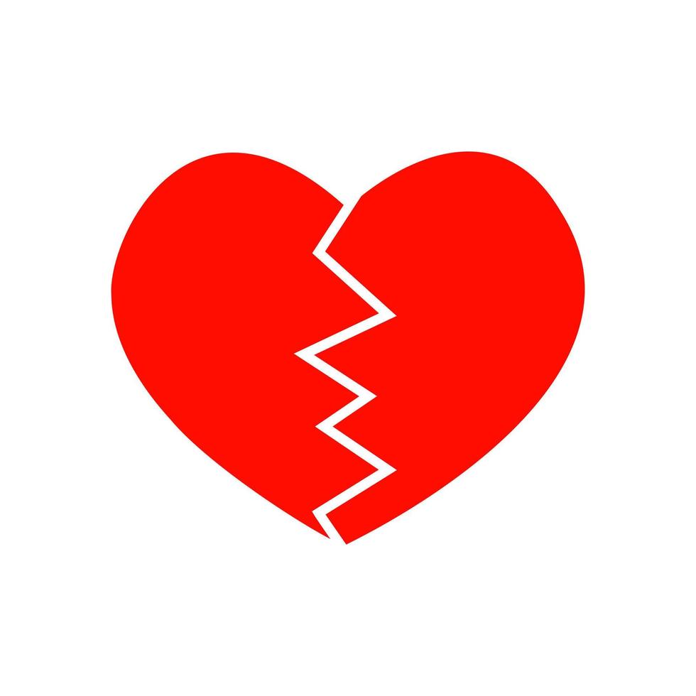 rood gebroken hart pictogram. symbool van infarct, hartzeer, hartzeer, scheiding, afscheid vector