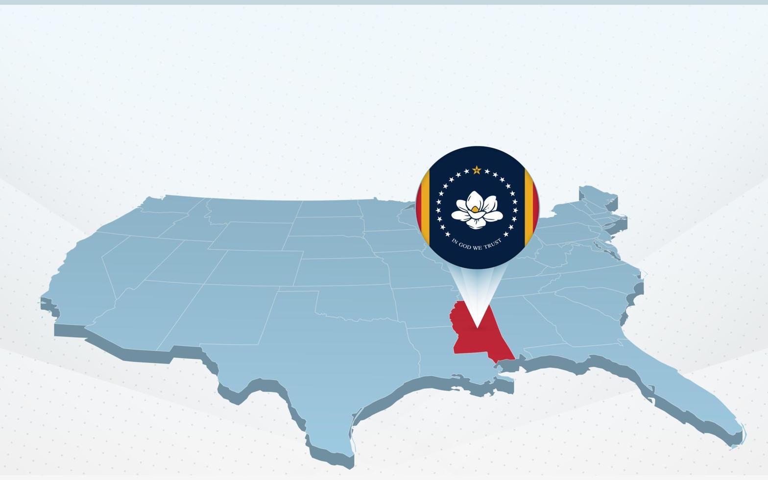 Mississippi staat kaart Aan Verenigde staten van Amerika kaart in perspectief. vector