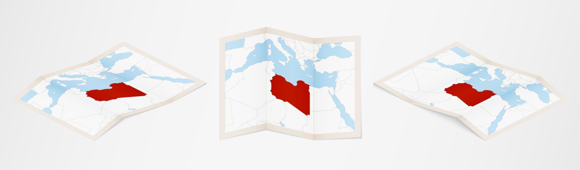 gevouwen kaart van Libië in drie verschillend versies. vector