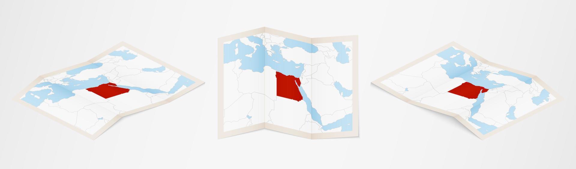 gevouwen kaart van Egypte in drie verschillend versies. vector