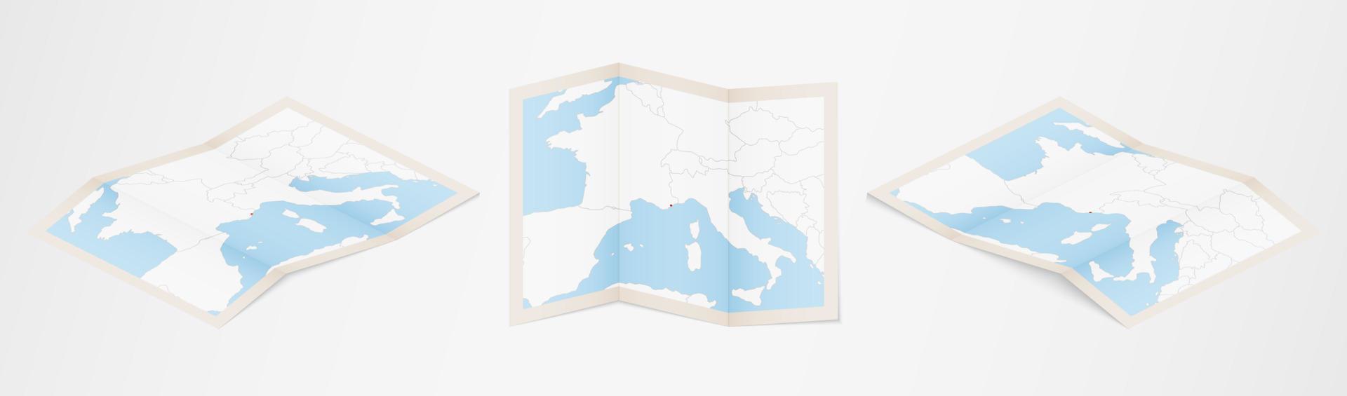 gevouwen kaart van Monaco in drie verschillend versies. vector