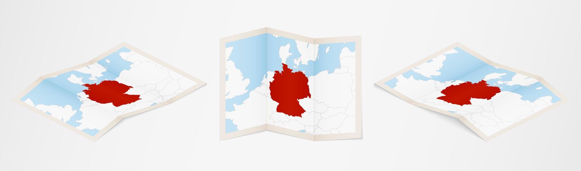 gevouwen kaart van Duitsland in drie verschillend versies. vector