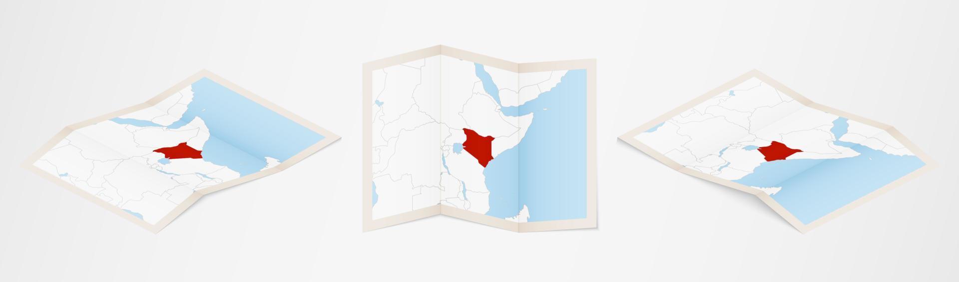 gevouwen kaart van Kenia in drie verschillend versies. vector